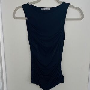 Zara Black Sleeveless Ruched Gathered Top | S